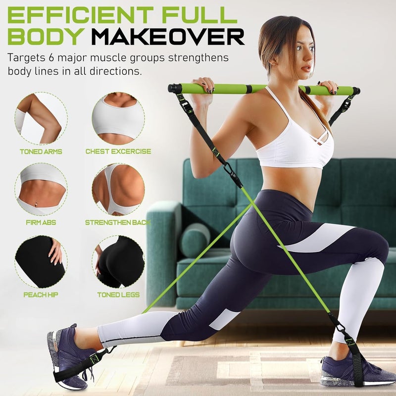 RENRANRING Pilates Bar Kit with Resistance Bands, Multifunctional Pilates Bar for Women & Men with Heavy-Duty Metal Adjustment Buckle, Pilates Home Equipment for Full BodyWorkouts - Image 5
